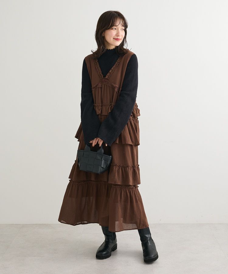 Green Parks「■ESCAR レース&times;コットンティアードワンピース」|ワンピース|Brown