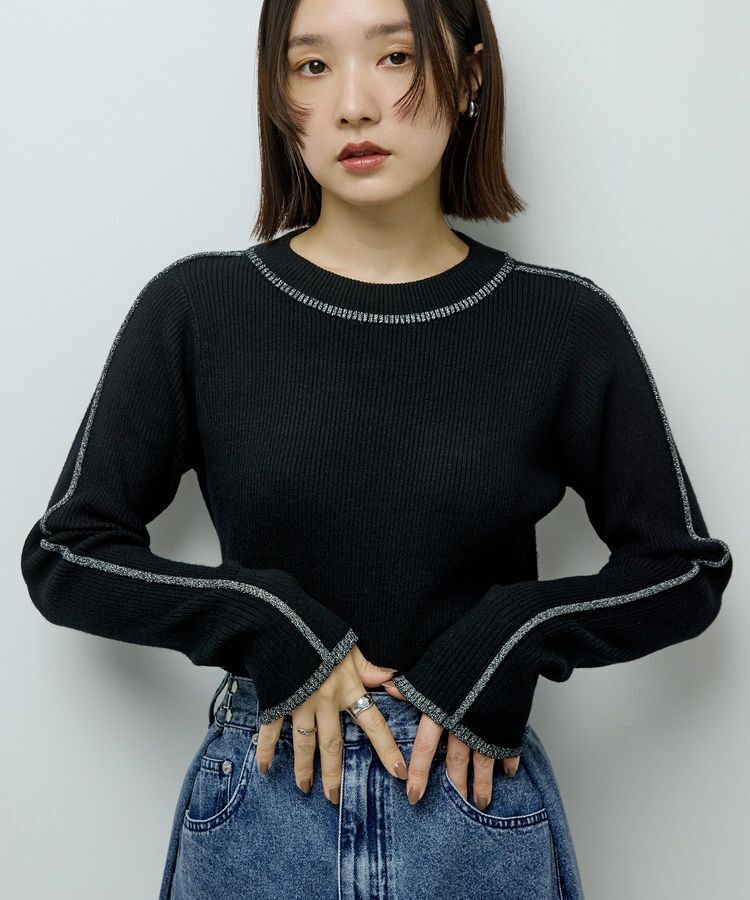 Green Parks「ラメライン入りリブニットプルオーバー」|ニット・セーター|Black
