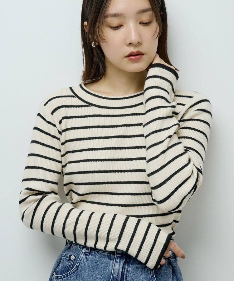 Green Parks「ラメライン入りリブニットプルオーバー」|ニット・セーター|Border