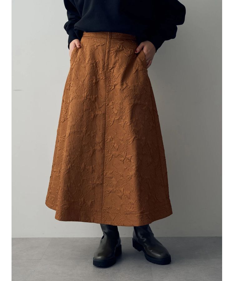 YECCA VECCA「ふくれジャガード中綿フレアスカート」|フレア|Camel