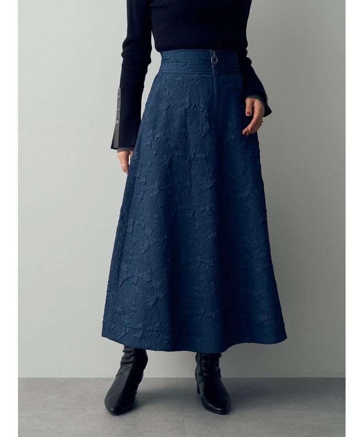 YECCA VECCA「ふくれジャガード中綿フレアスカート」|フレア|ブルー