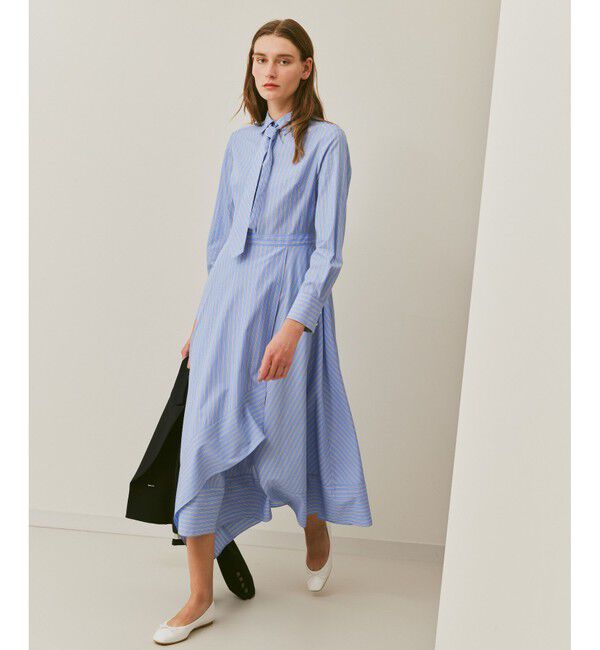 allureville「ストライプアシメフレアシャツワンピース」|ワンピース|サックス