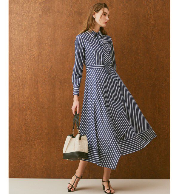 allureville「ストライプアシメフレアシャツワンピース」|ワンピース|ネイビー