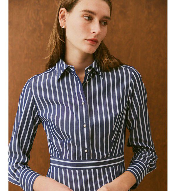 allureville「ストライプアシメフレアシャツワンピース」|ワンピース|