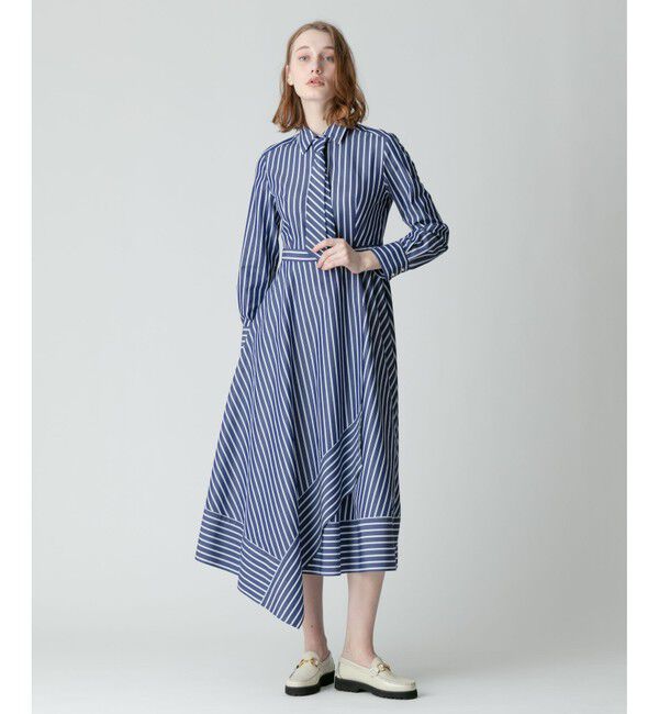 allureville「ストライプアシメフレアシャツワンピース」|ワンピース|