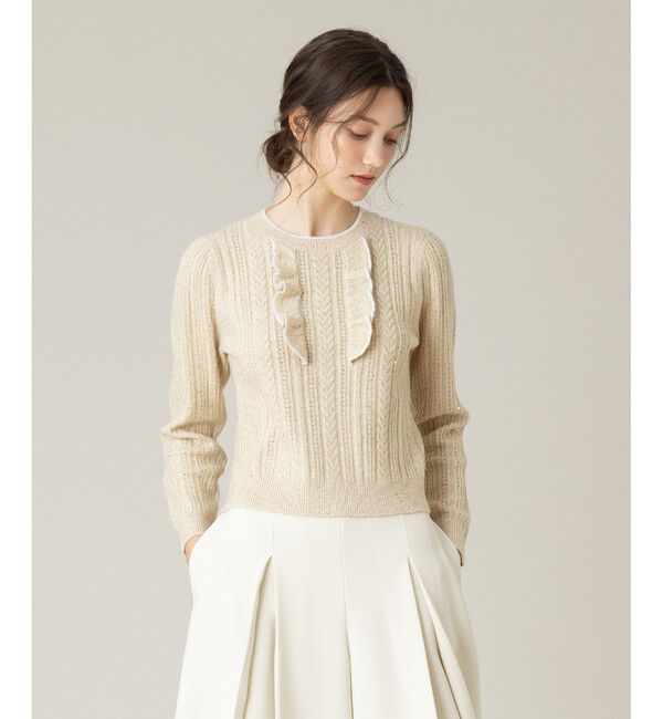LOULOU WILLOUGHBY「【LOULOU WILLOUGHBY】フロントフリルラメプルオーバー」|ニット・セーター|ベージュ