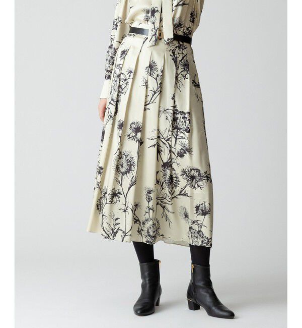 allureville「【セットアップ対応可能】スケッチフラワープリントタックスカート」|フレア|