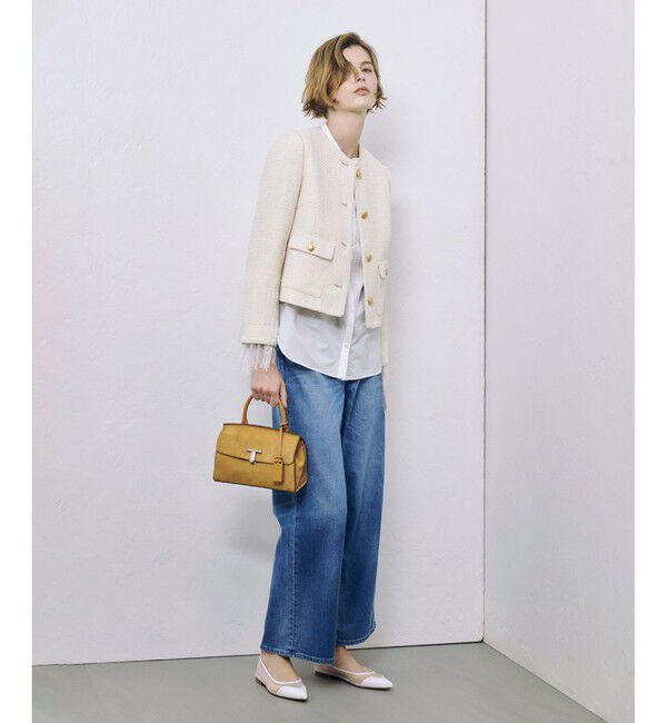 allureville「ファンシーツィードクルーネックジャケット」|ノーカラージャケット|