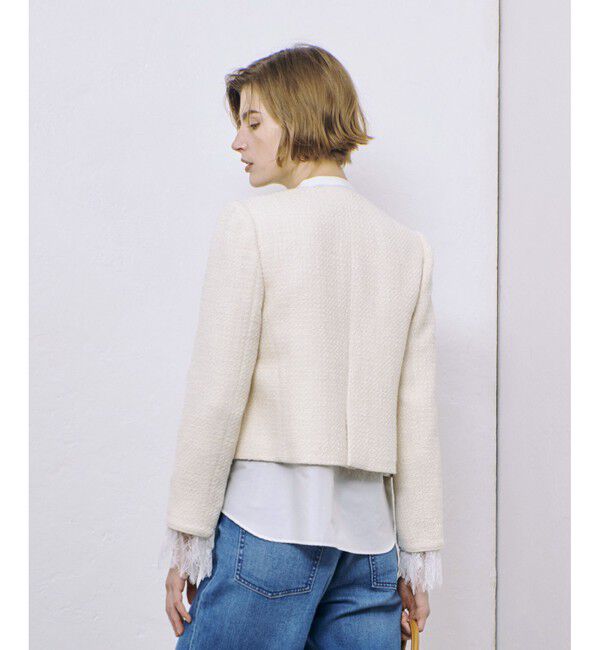 allureville「ファンシーツィードクルーネックジャケット」|ノーカラージャケット|