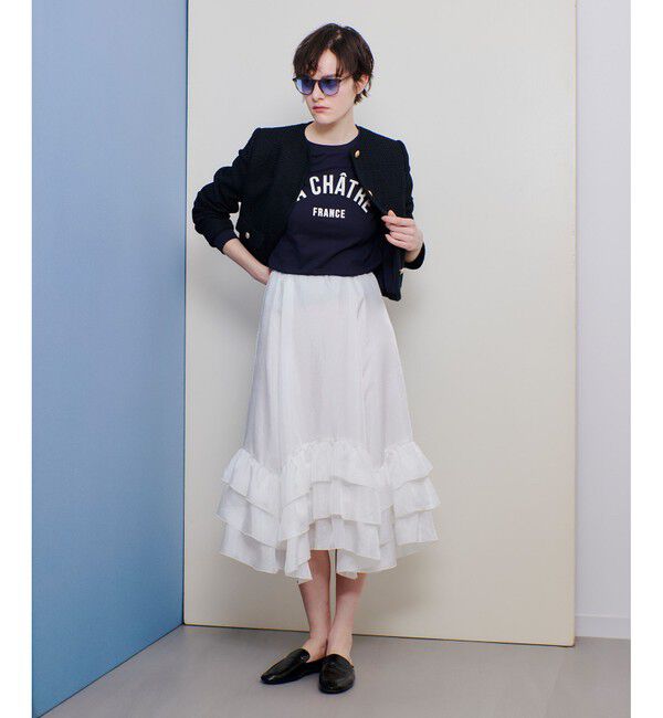 allureville「ファンシーツィードクルーネックジャケット」|ノーカラージャケット|