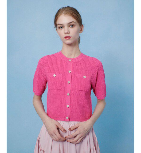 LOULOU WILLOUGHBY「【LOULOU WILLOUGHBY】ポケット付半袖カーディガン」|カーディガン|レッド系