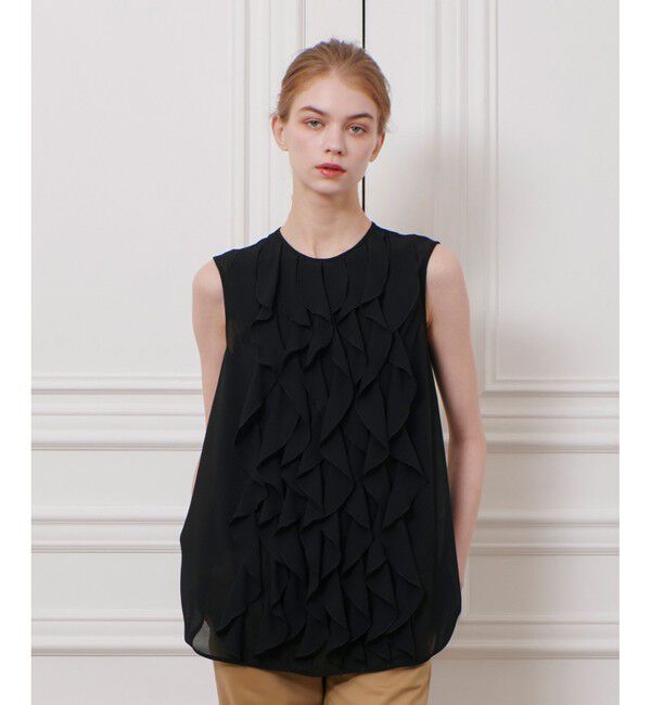 LOULOU WILLOUGHBY「【LOULOU WILLOUGHBY】シフォンラッフルブラウス」|シャツ・ブラウス|ブラック