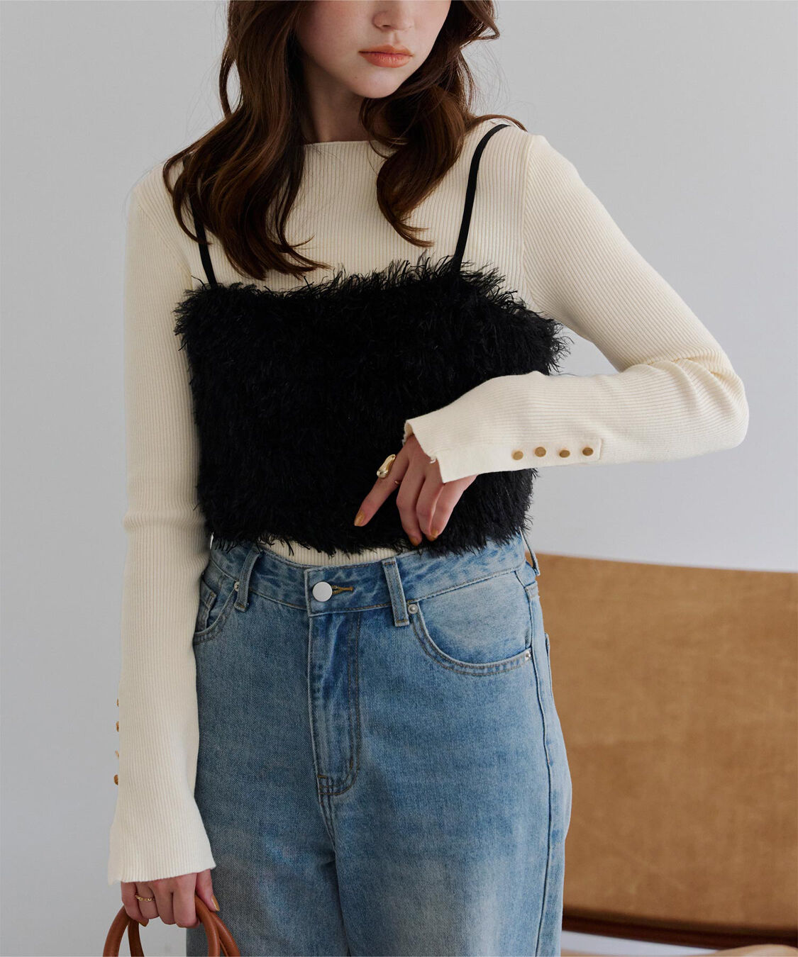 titivate「ボートネックゴールド釦デザインニット」|ニット・セーター|アイボリー