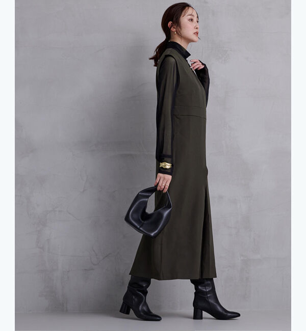 ur's「キーネックフロントタックジャンパースカート」|ワンピース|チャコール