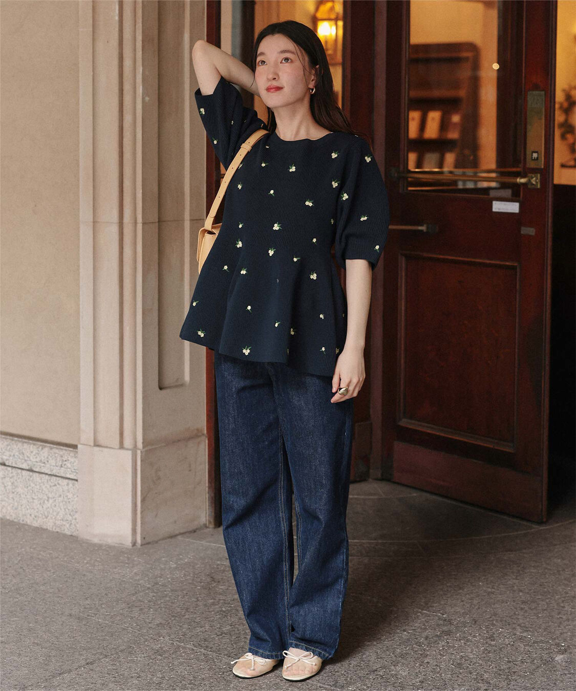 titivate「フラワー刺繍ペプラムニットトップス」|ニット・セーター|