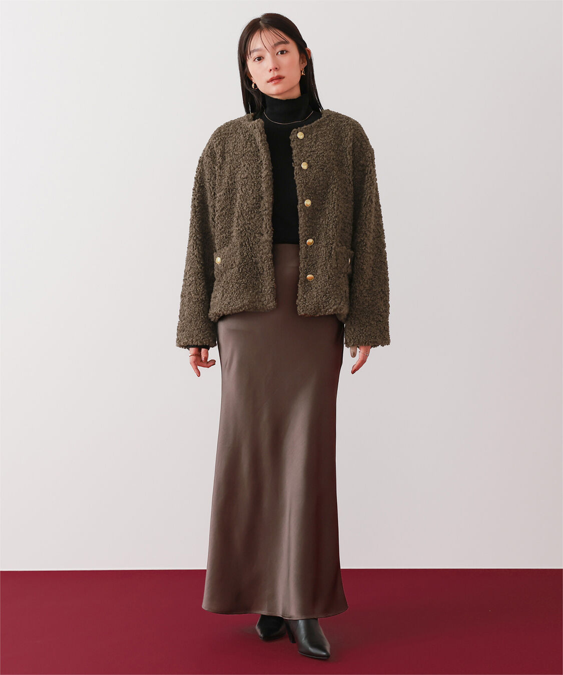 ur's「ボアノーカラーゴールド釦ジャケット」|ノーカラージャケット|