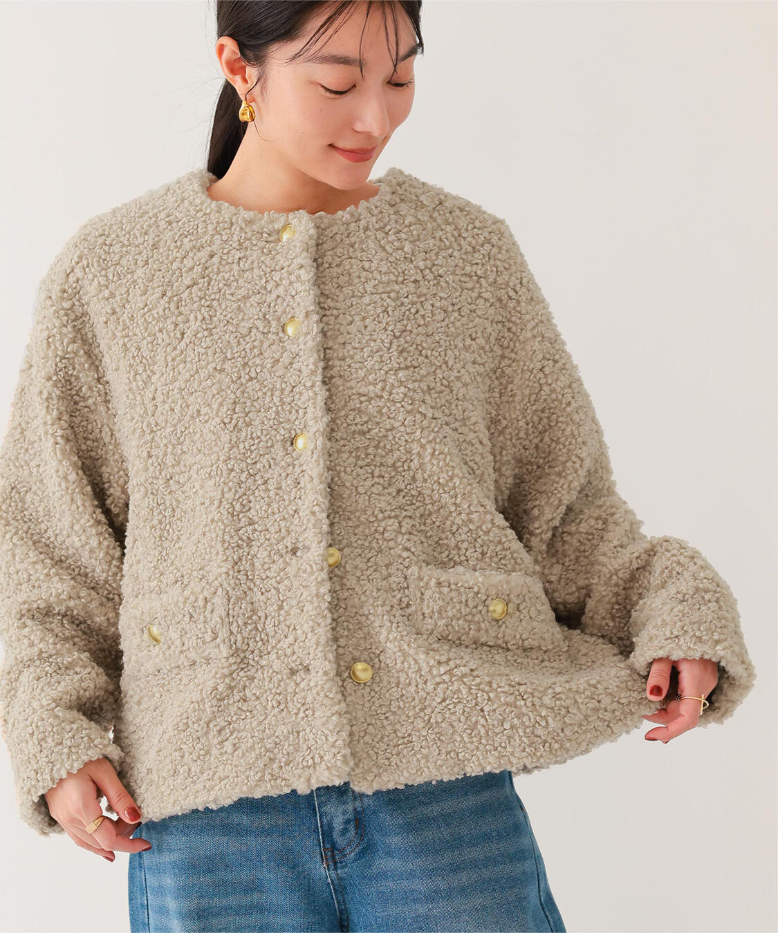 ur's「ボアノーカラーゴールド釦ジャケット」|ノーカラージャケット|