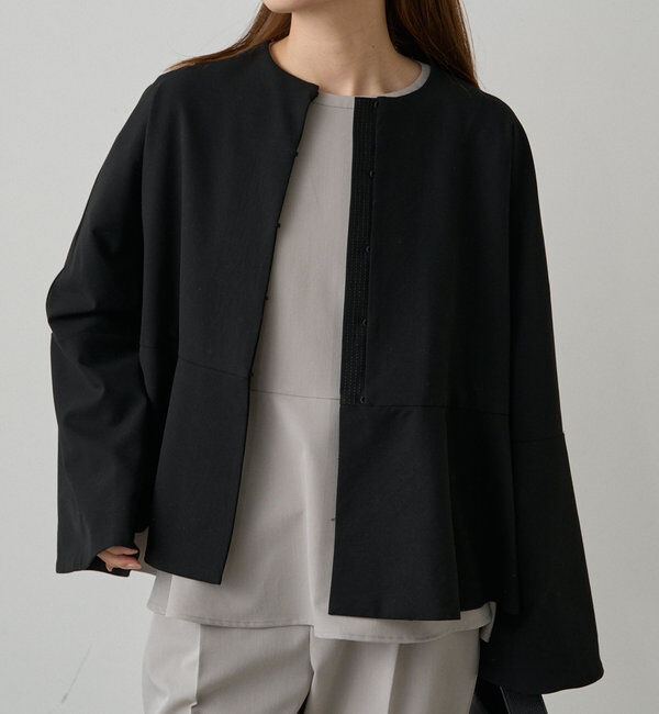  「【Du noir】ノーカラーペプラムシルエットジャケット」|テーラードジャケット|