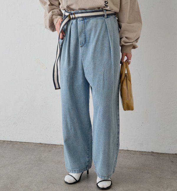  「ベルト付きリラックスデニムパンツ」|デニム|