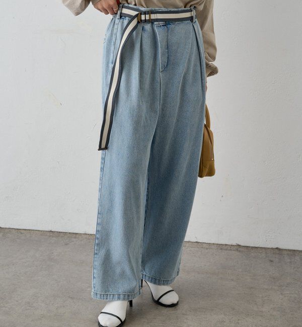  「ベルト付きリラックスデニムパンツ」|デニム|