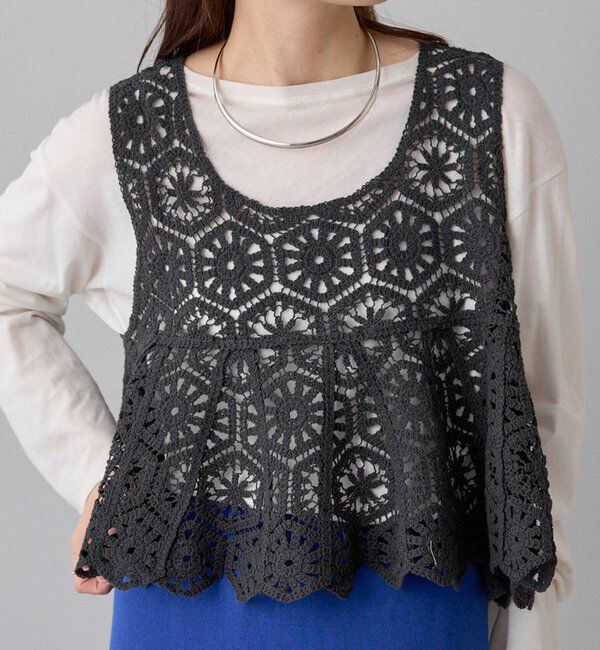  「カギ針編み風ビスチェ」|ニット・セーター|チャコールグレー