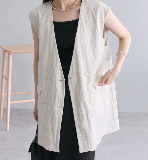  「【リバイバル】ノーカラーダブルデザインジレベスト」|ダウンベスト・ベスト|