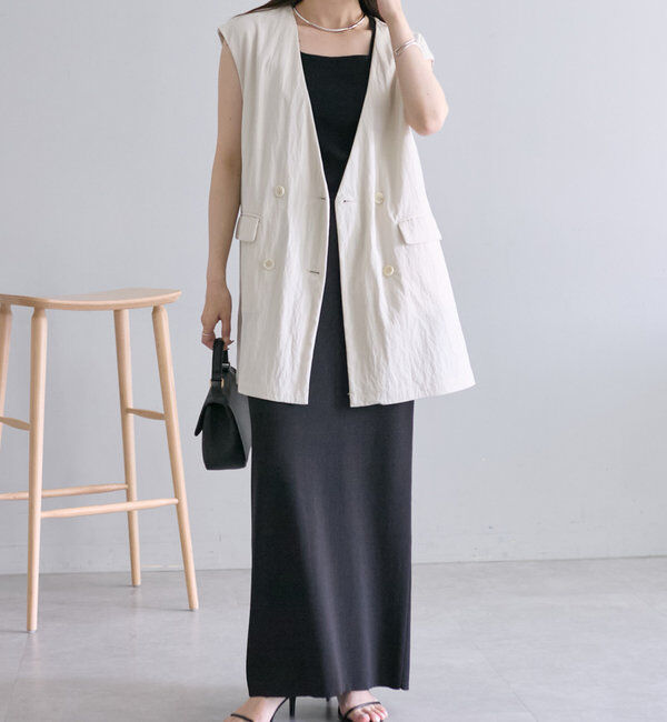  「【リバイバル】ノーカラーダブルデザインジレベスト」|ダウンベスト・ベスト|