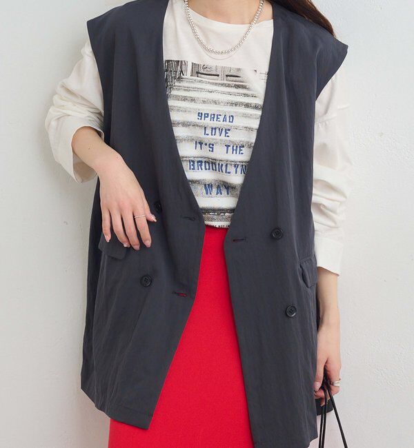  「【リバイバル】ノーカラーダブルデザインジレベスト」|ダウンベスト・ベスト|