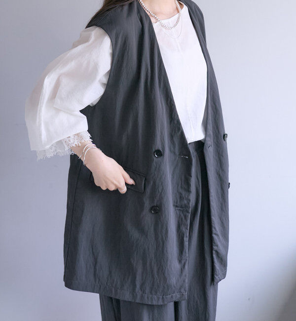  「【リバイバル】ノーカラーダブルデザインジレベスト」|ダウンベスト・ベスト|