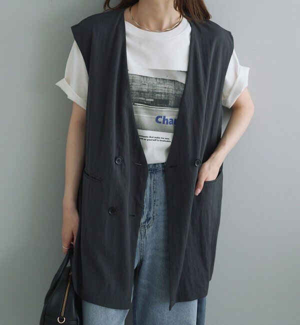  「【リバイバル】ノーカラーダブルデザインジレベスト」|ダウンベスト・ベスト|
