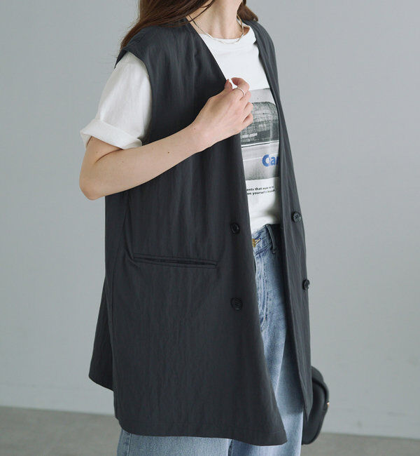  「【リバイバル】ノーカラーダブルデザインジレベスト」|ダウンベスト・ベスト|