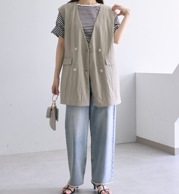  「【リバイバル】ノーカラーダブルデザインジレベスト」|ダウンベスト・ベスト|