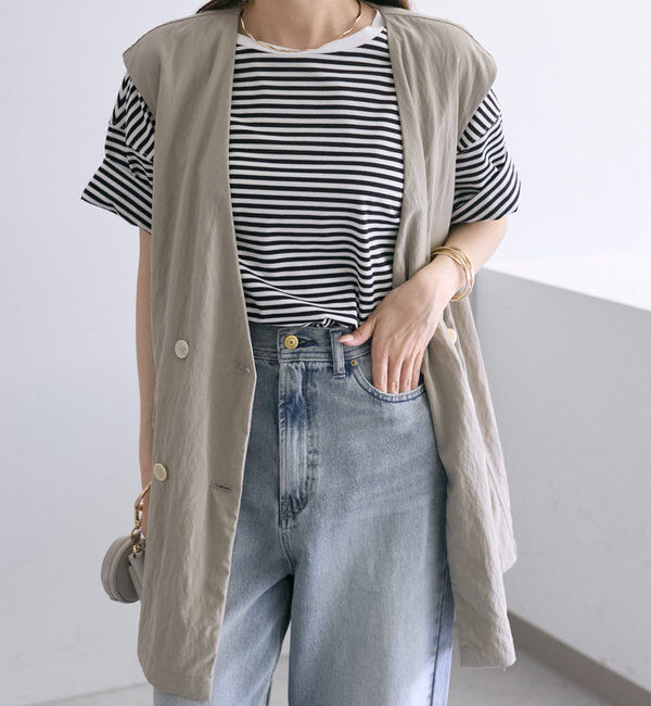  「【リバイバル】ノーカラーダブルデザインジレベスト」|ダウンベスト・ベスト|