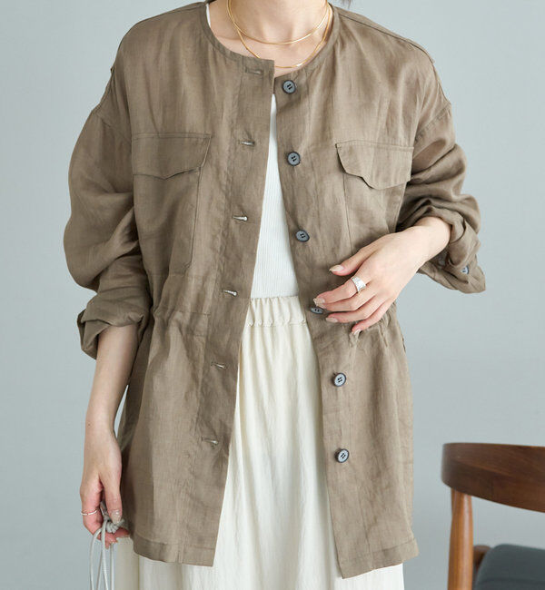  「ラミーノーカラーサファリジャケット」|テーラードジャケット|
