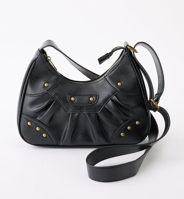  「スタッズ付きシャーリングホーボーバッグ」|ショルダー・メッセンジャー|ブラック