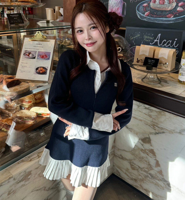  「Nono企画/ドッキングプリーツワンピ」|ワンピース|ネイビー