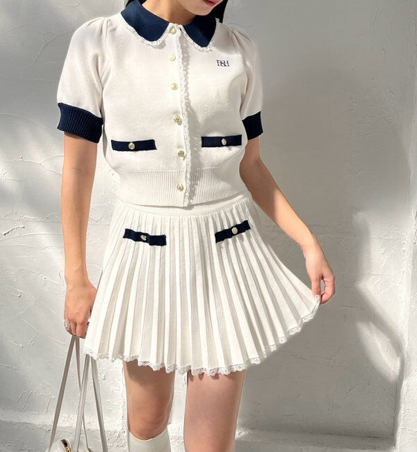  「ポロ襟半袖ニットセットアップ」|ワンピース|ホワイト