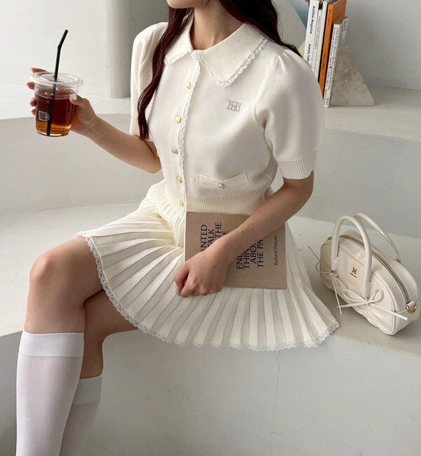  「ポロ襟半袖ニットセットアップ」|ワンピース|