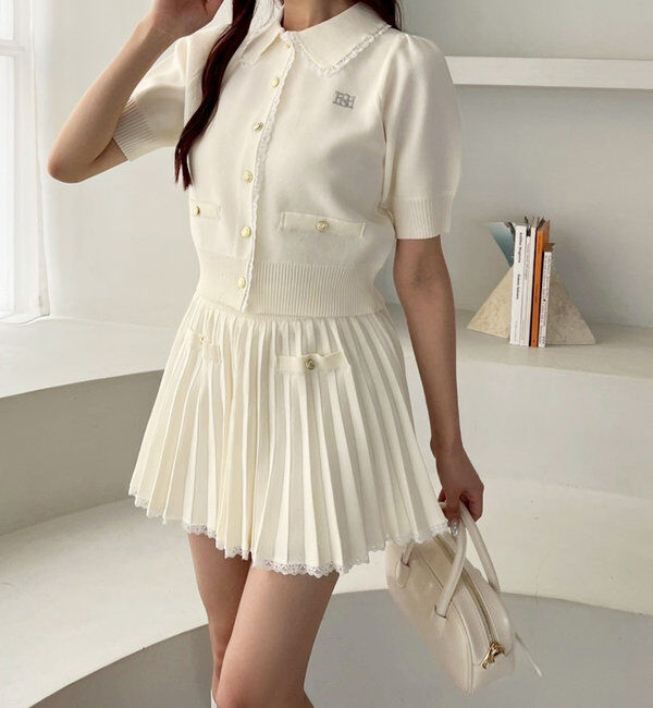  「ポロ襟半袖ニットセットアップ」|ワンピース|