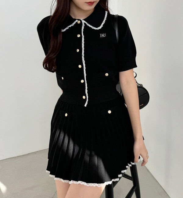  「ポロ襟半袖ニットセットアップ」|ワンピース|