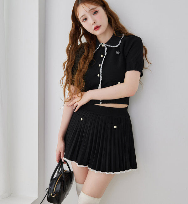  「ポロ襟半袖ニットセットアップ」|ワンピース|