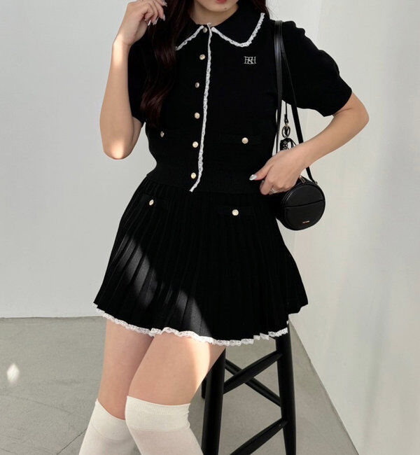  「ポロ襟半袖ニットセットアップ」|ワンピース|