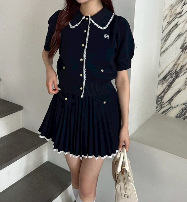  「ポロ襟半袖ニットセットアップ」|ワンピース|