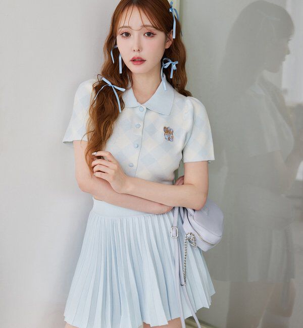  「【mikko コラボ】刺繍入りポロ衿セットアップ」|ワンピース|サックスブルー