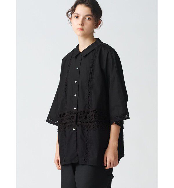 mizuiro ind「mizuiro ind バテンレースワイドシャツ」|シャツ・ブラウス|