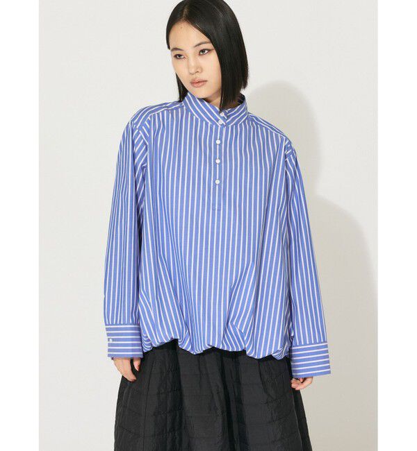 MIDIUMISOLID「MIDIUMISOLID for Ladies バルーンシャツプルオーバー」|シャツ・ブラウス|ブルーストライプ