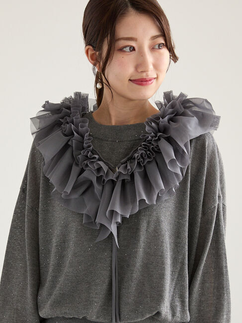 Te chichi「チュールオーナメントカラー」|シャツ・ブラウス|チャコールグレー