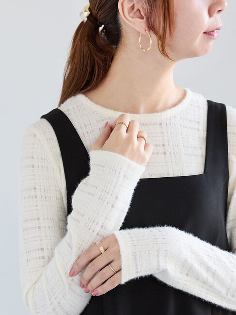 Te chichi「シアーチェッククルーネックトップス」|Tシャツ・カットソー|オフホワイト