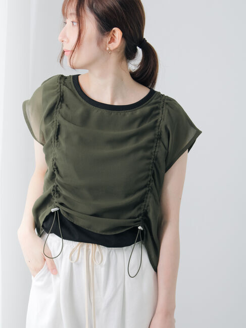 Te chichi TERRASSE「レイヤードドロストトップス」|その他|カーキ