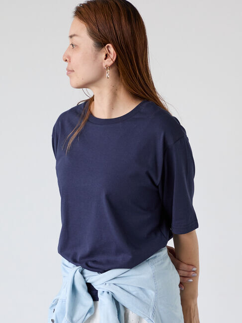 Lugnoncure「【接触冷感】クルーネックTシャツ」|Tシャツ・カットソー|ネイビー